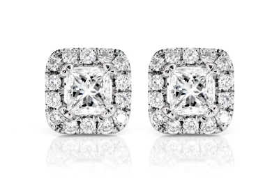 Princess Cut Halo Diamond Stud Earrings 14k Solid Gold 0.65ctw