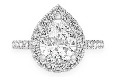 Thav - 2.00ct Pear Solitaire - Scallop Halo One Row - Diamond Engagement Ring - All Natural