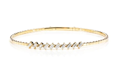 Slanted Baguette Diamond Hinge Bracelet 14k Solid Gold 0.90ctw