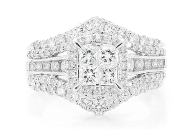 Princess Quad Halo Diamond Ring 14k Solid Gold 2.00ctw