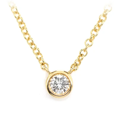 Solitaire Round Bezel Diamond With Accent Necklace Attached 14k Solid Gold 0.19ctw