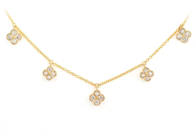 Diamond Clover Dangle Necklace 14k Solid Gold 0.45ctw 