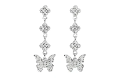 Butterfly Clover Diamond Dangling Earrings 14k Solid Gold 1.25ctw