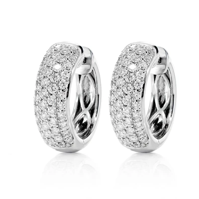 Four Row Bubbly Diamond Hoop Earrings 14k Solid Gold 1.05ctw