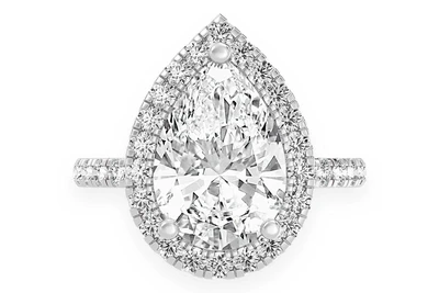 Thav - 3.00ct Pear Solitaire - Scallop Halo One Row - Diamond Engagement Ring - All Natural