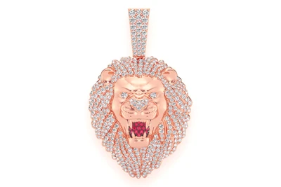 Roaring Lion Head Pendant 14k   