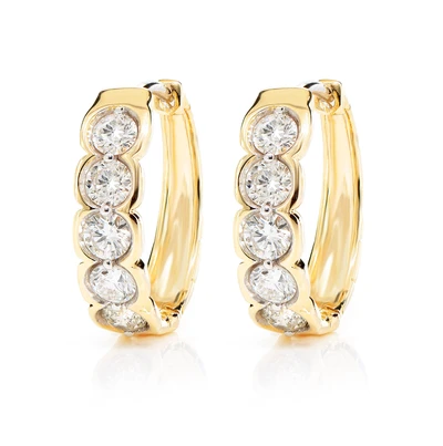 10pt Diamond Bezel Hoop Earrings 14k Solid Gold 1.00ctw 