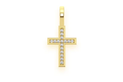 Angled Cross Diamond Pendant 14k Solid Gold 0.05ctw
