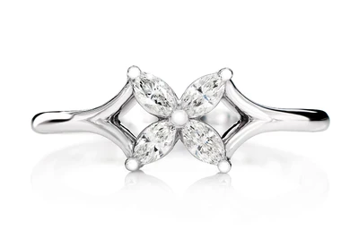 Marquise Flower Diamond Ring 14k Solid Gold 0.20ctw