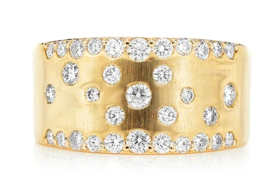 Two Row Scattered Gypsy Set Diamond Band Ring 14k Solid Gold 0.85ctw 