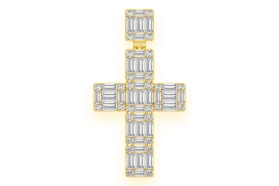  Baguette Cross Diamond Pendant 14k Solid Gold 1.80ctw