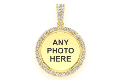 Round Picture Memory Diamond Pendant 14k Solid Gold 0.50ctw