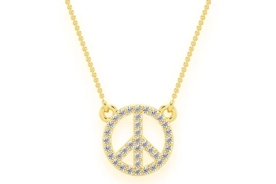Peace Sign Diamond Necklace Connected 14k Solid Gold 0.15ctw