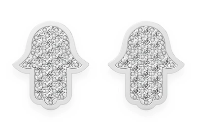 Hamsa Stud Diamond Earrings 14k Solid Gold 0.15ctw