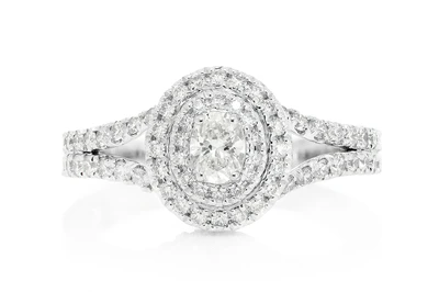 1.00ctw - Oval Double Halo Split Shank - Diamond Engagement Ring - All Natural