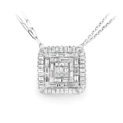 Three Layer Baguette Square Layer Pendant Attached With Dual Chain Necklace 14k Solid Gold 4.05ctw