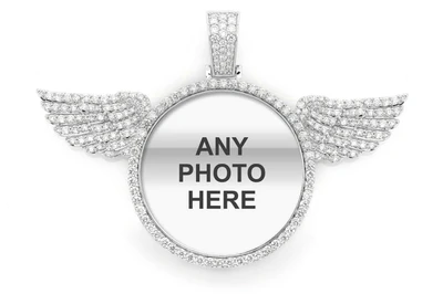 Round Picture Pendant With Wings Pendant 14k   