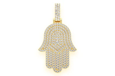 Hamsa Diamond Pendant 14k Solid Gold 2.00ctw