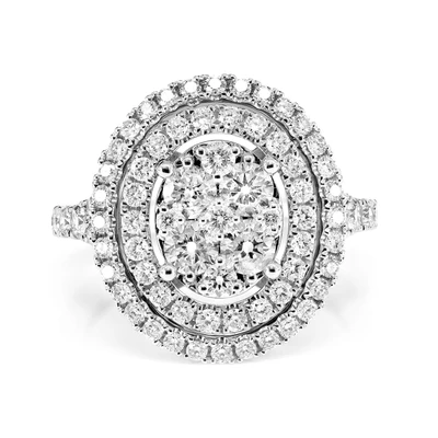 Oval Cluster Double Diamond Halo Ring 14k Solid Gold 1.50ctw