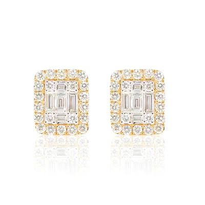 Halo Diamond Baguette Stud Earrings 14k Solid Gold 0.70ctw