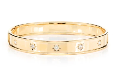 Satin Diamond Star Bangle Bracelet 14k Solid Gold 0.40ctw