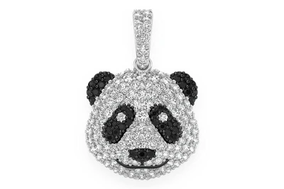 Panda Head Black & White Diamond Pendant 14k Solid Gold 1.00ctw