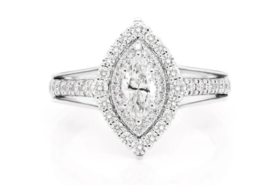 Marquise Double Halo Diamond Ring 14k Solid Gold 1.00ctw 