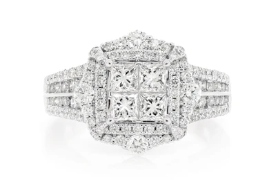 2.50ctw Quad Halo Princess Cut - Diamond Engagement Ring - All Natural