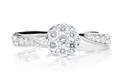 0.50ctw Round Cluster Tapered Split Shank Diamond Engagement Ring 14k Solid Gold - All Natural 