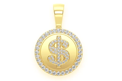 Dollar Sign Circle Pendant 14k   