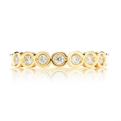 Round Bezel Set Band Ring 14k Solid Gold 0.20ctw