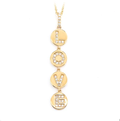 Diamond Vertical Love Disc Pendant Necklace Attached 14k Solid Gold 0.25ctw