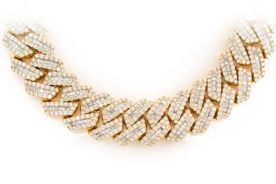 23MM Raised Baguette Miami Cuban Link Diamond Necklace 14k Solid Gold 82.00ctw