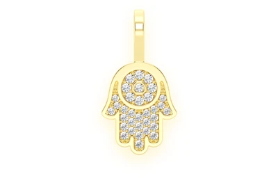 Hamsa Diamond Pendant 14k Solid Gold 0.20ctw