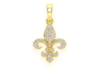 Fleur-De-Lis Diamond Pendant 14k Solid Gold 0.25ctw