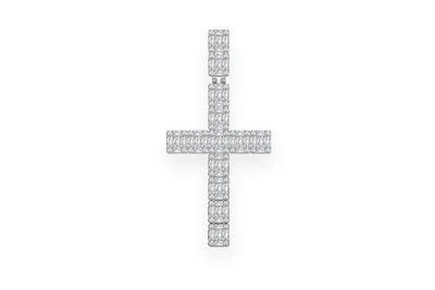 Baguette Cross Diamond Pendant 14k Solid Gold 1.25ctw