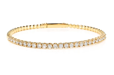 7pt Prong Set Diamond Flex Tennis Bangle Bracelet 14k Solid Gold 2.00ctw