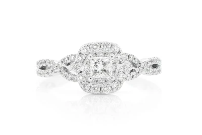 0.75ctw Solitaire Halo Twisted Shank Ring 14k   