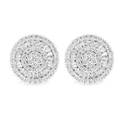 Halo Miracle Diamond Baguette Stud Earrings 14k Solid Gold 1.75ctw