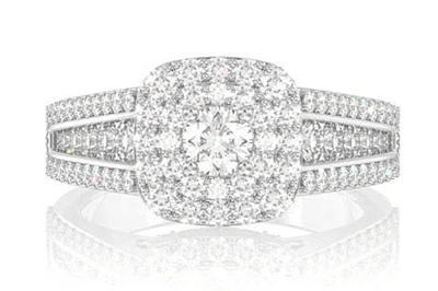 Double Halo Triple Bezel Diamond Engagement Ring 14k Solid Gold - All Natural - 1.50ctw 