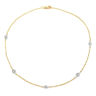 Bead Bezel Diamond Station Bracelet 14k Solid Gold 0.10ctw 