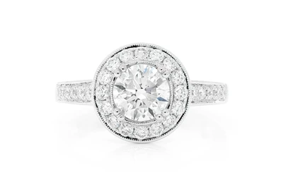 1.00ct Round Solitaire - Milgrain Halo Ring - Engagement Ring - Natural Diamonds