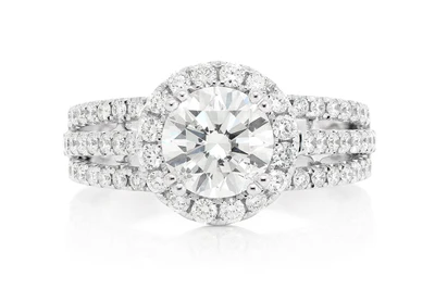 1.50ct Round Solitaire - Halo 3 Row Shank - Diamond Engagement Ring - All Natural