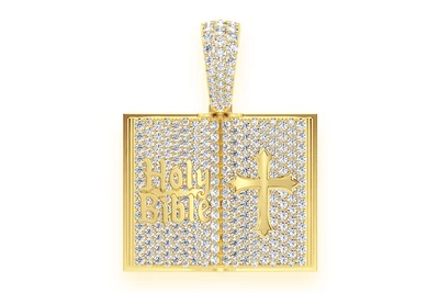 Open Bible Book Diamond Pendant 14k Solid Gold 2.00ctw