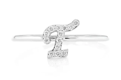 Cursive Letter T Diamond Ring 14k Solid Gold 0.05ctw