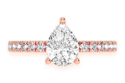 Pear Solitaire One Row Under Halo Ring 14k   