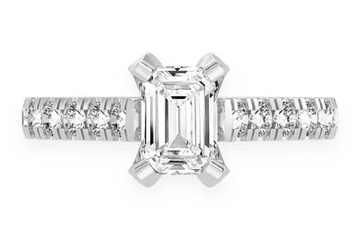 1.00ct Emerald Solitaire - Single Row Scallop - Diamond Engagement Ring - All Natural Vs Diamonds