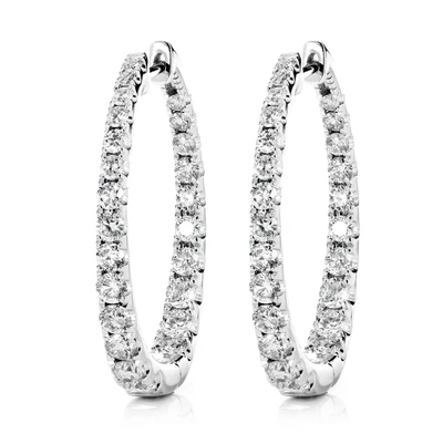 Graduated Inside Outside Diamond Hoop Earrings 14k Solid Gold 3.00ctw