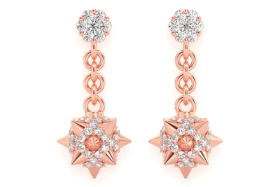 Spike Ball Dangling Diamond Earrings 14k Solid Gold 1.20ctw