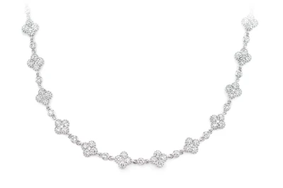Clover Diamond Milgrain Link Station Necklace 14k Solid Gold 4.00ctw